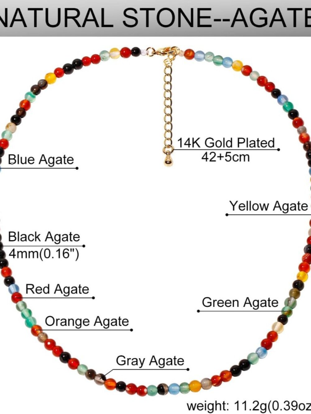 Simple Choker Necklace for Women Real Stone and Crystals Necklaces 4mm Beaded Ch - Picture 5 of 9